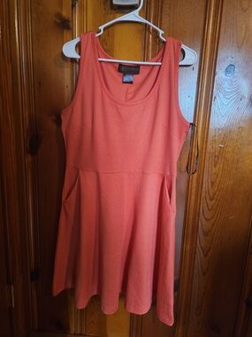 Kardashian Kollection Coral Textured Scoop-Neck Dress